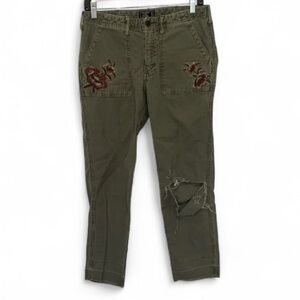 Y2K Abercrombie and Fitch Ames Low Rise Slim Boyfriend Green Embroidered Pants